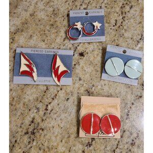 Lot of 4 Enamel silver gold Tone Retro Stud Earrings 1950s Blue Red Colors Pinup
